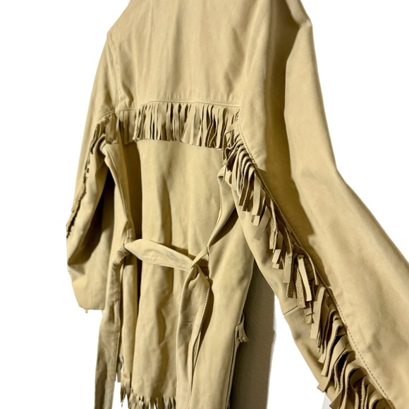 NWT $999 MSRP Joe's Jeans 100% Genuine Tan Leather Fringe Belted Jacket, Size M - Picture 10 of 15
